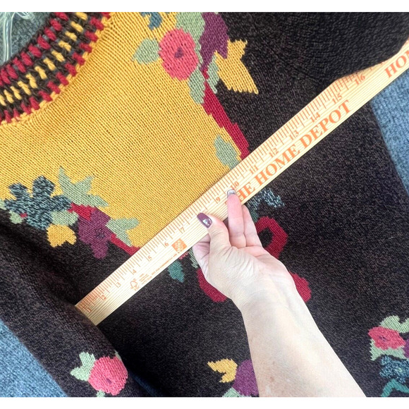 Sparrow Cardigan Womens Small Yellow Brown Lambswool Floral Longline Boho Floral - Picture 6 of 9